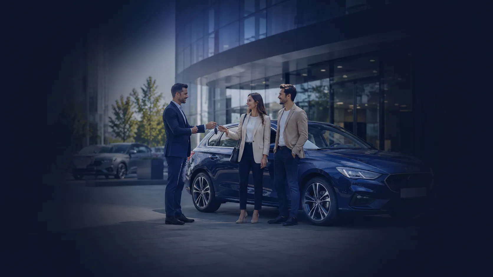 Clienti analizand o masina pentru inchiriere auto pe termen lung